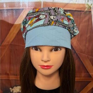 Light Blue Scrub Cap with Patterned Crown